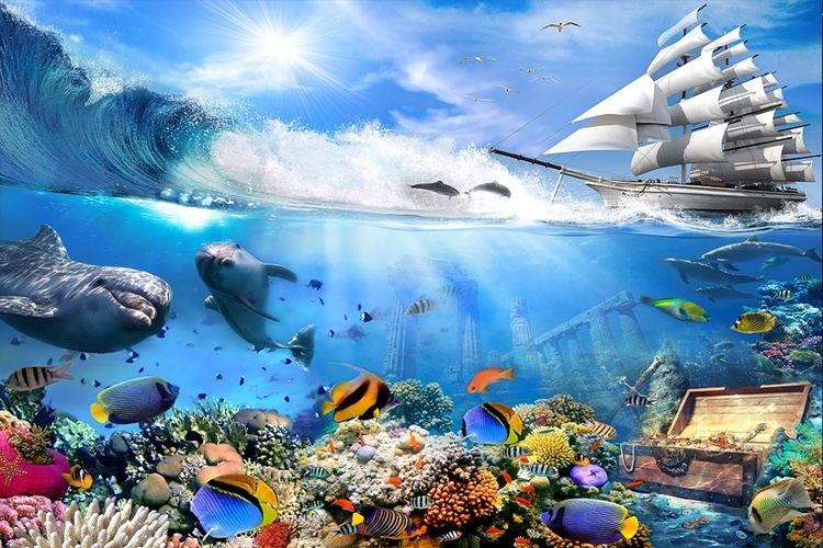 3D фотообои 5D картина  «Морские глубины» вид 1