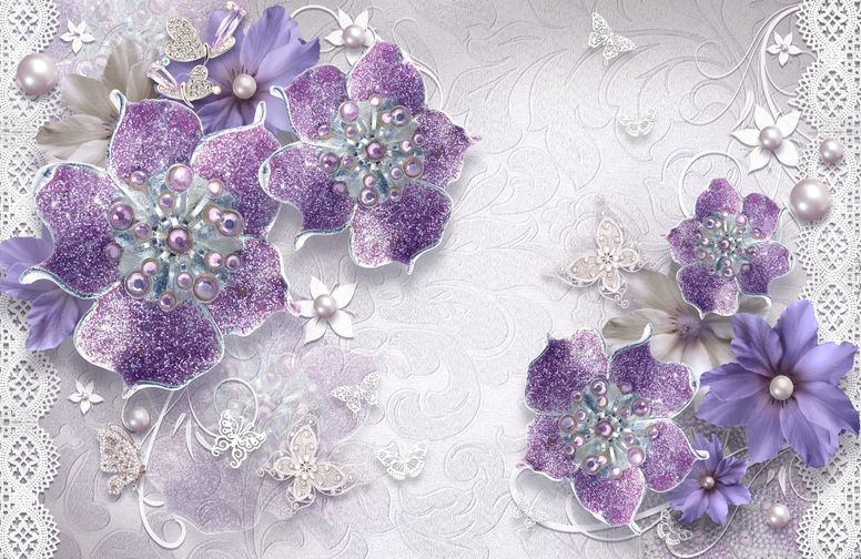 3D Ковер  «Ювелирные фиолетовые цветы»          вид 1