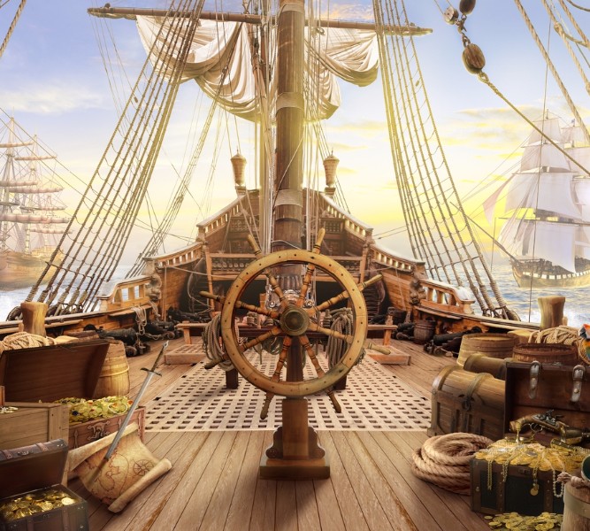 3D фотообои Фотошторы «Штурвал пиратского корабля» вид 1