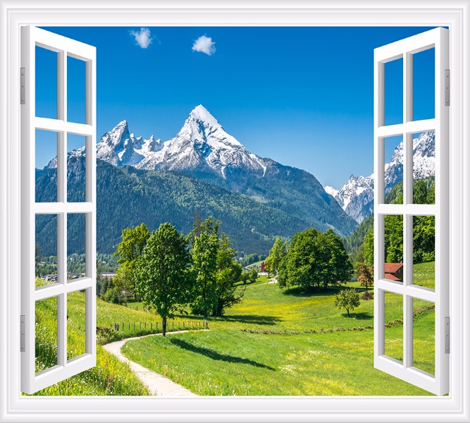 Фотошторы «Окно с видом на Баварские горы» - купить в Москве, цена в  Интернет-магазине Обои 3D