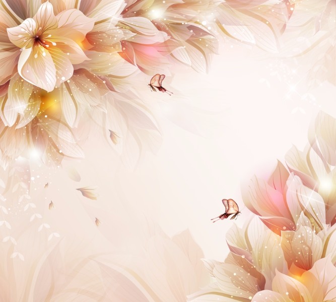 3D фотообои Фотошторы «Волшебные цветы с бабочками» вид 1