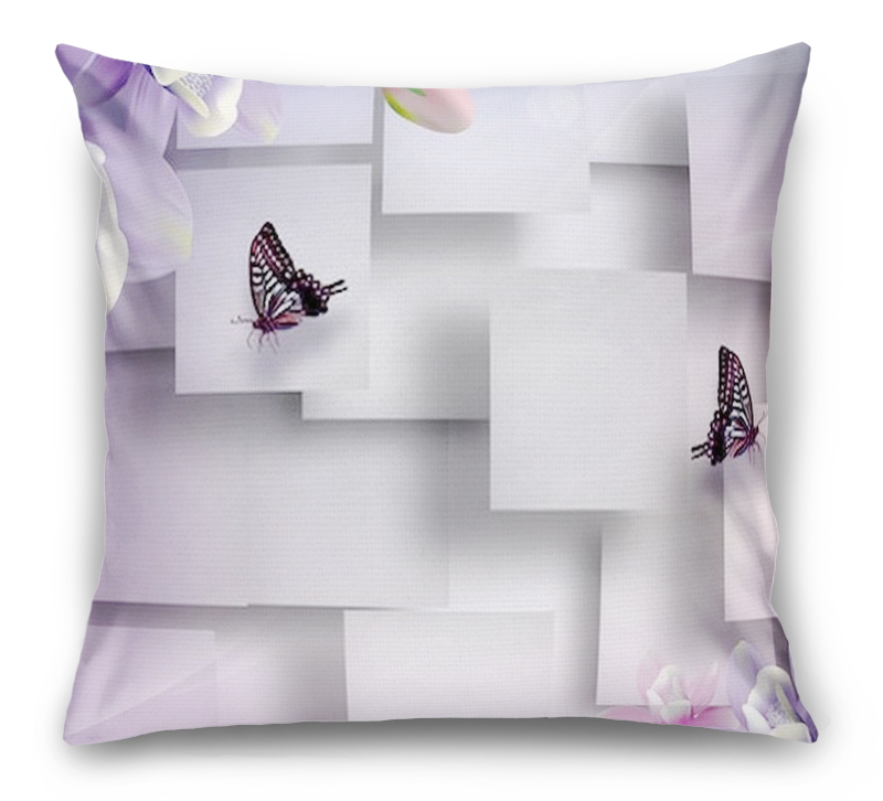 3D Подушка «Сиреневые цветы с бабочками»  вид 1