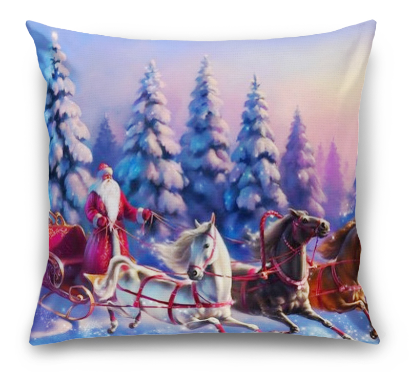 3D Подушка «Дед Мороз и тройка лошадей» вид 6