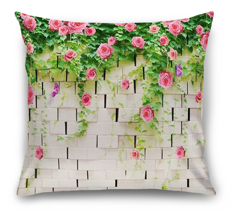 3D Подушка «Кирпичная стена с цветами»  вид 7