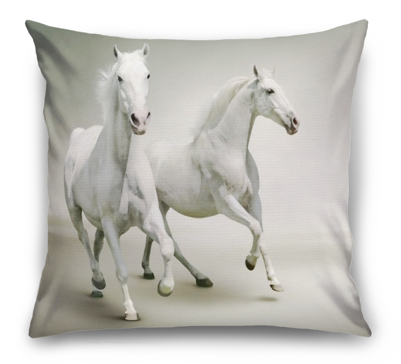 3D Подушка «Белые лошади на сером фоне» вид 6