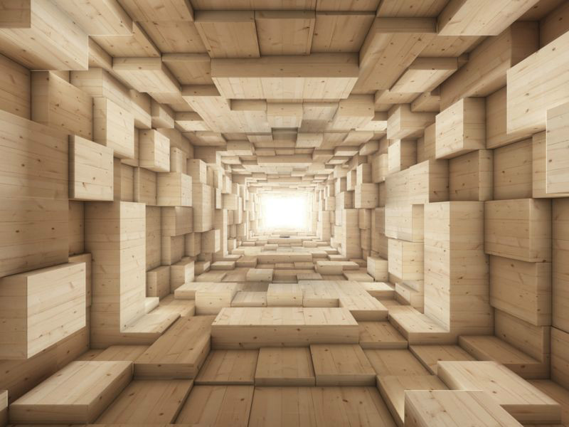 3D фотообои 3D Фотообои «Тоннель из деревянных кубов» вид 1