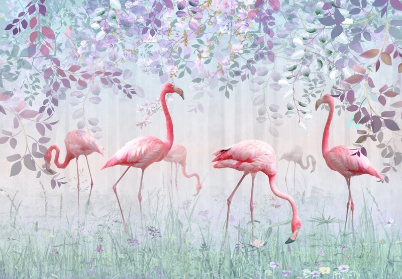 3D фотообои 3D Фотообои «Фламинго в саду» вид 1