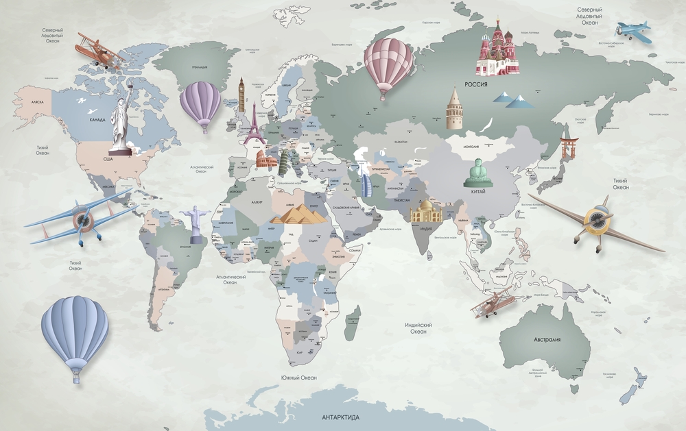 3D фотообои Фотообои «Карта мира с достопримечательностями» вид 1