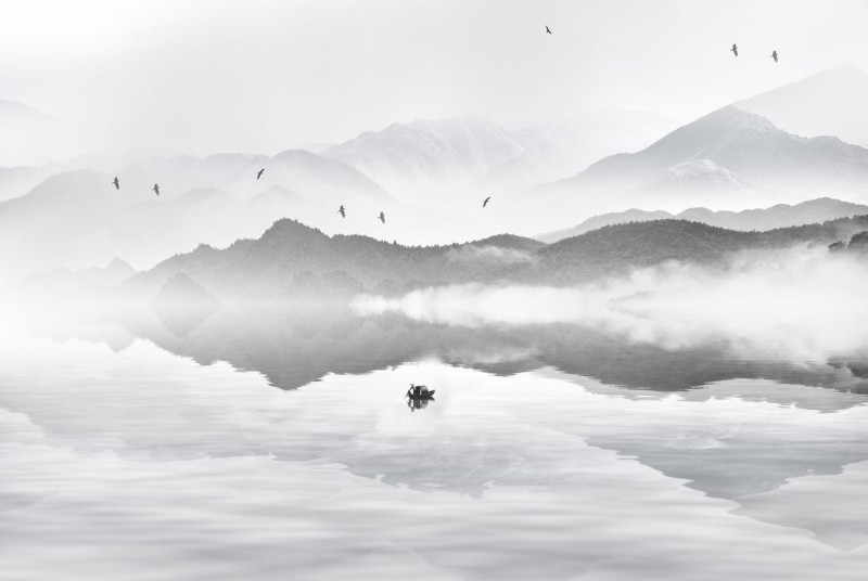 3D фотообои 3D Фотообои «Одинокая лодка в тумане» вид 1