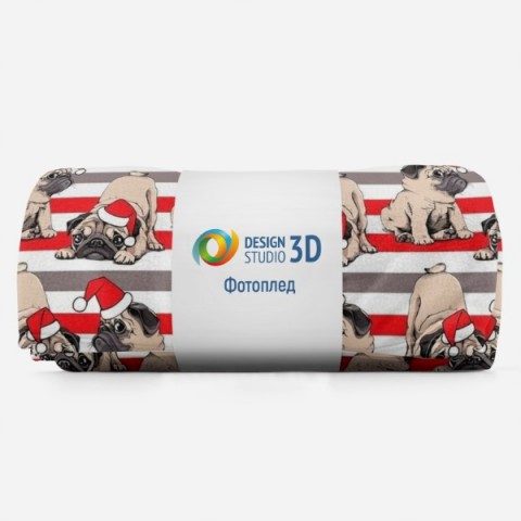 Новогодний 3D плед «Новогодние мопсы» вид 6