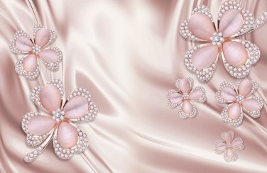 3D Ковер  «Клевер с бриллиантами в нежно-розовых тонах»      