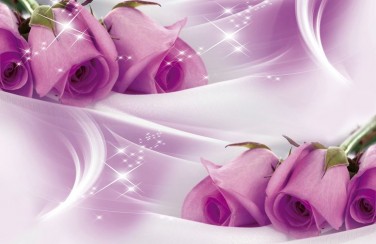 3D Ковер  «Сиреневые розы на шелке»        