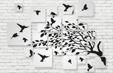 3D Ковер «Птички на кирпичной стене»  