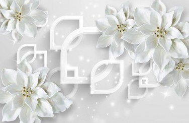 3D Ковер «Белоснежные фарфоровые цветы»