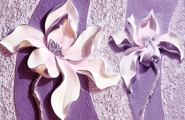 3D Ковер «Фиолетовые магнолии на рельефном фоне»  