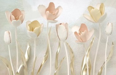 3D Ковер «Персиковые тюльпаны с позолотой»
