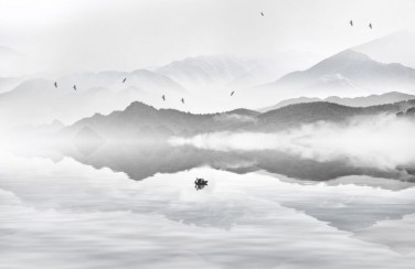 3D Ковер «Одинокая лодка в тумане»