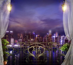 Фотошторы «Балкон в ночном городе»