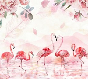  Фотошторы «Озеро с фламинго»