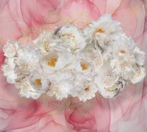  Фотошторы «Роскошные пионы на розовом мраморе»