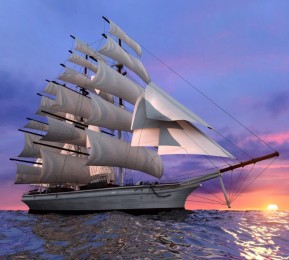 Фотошторы «Парусный корабль на закате»