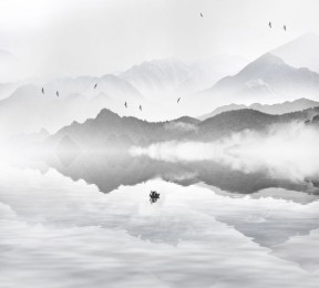 Фотошторы «Одинокая лодка в тумане»