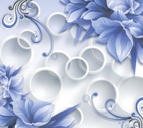Фотшторы «Синие цветы на фоне с кругами»