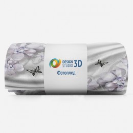 3D Плед «Сапфировая фантазия с цветами и бабочками»