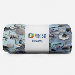 3D Плед «Тропические листья с мраморными шестиугольниками»