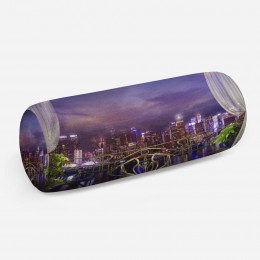 3D подушка-валик «Балкон с видом на ночной город»