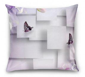 3D Подушка «Сиреневые цветы с бабочками» 