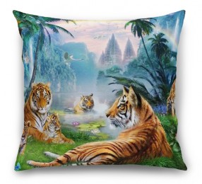 3D Подушка «Тигры у водопадов»