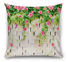 3D Подушка «Кирпичная стена с цветами» 