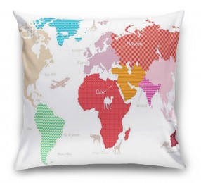 3D Подушка «Карта континентов с узорами»