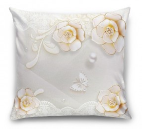 3D Подушка «Цветы на белом кружеве»
