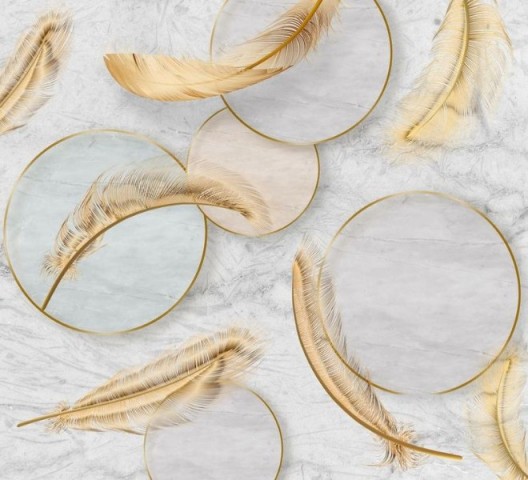 3D Подушка «Золотые перья с кругами» вид 2