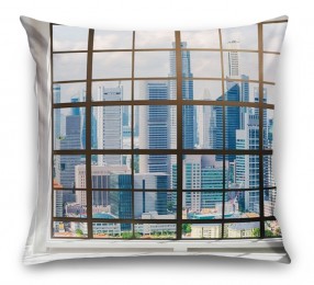 3D Подушка «Окна с панорамным видом на город»