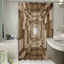 Шторы для ванной «Тоннель из древесных кубов»