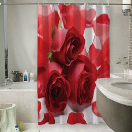 Шторы для ванной «Композиция с алыми розами»