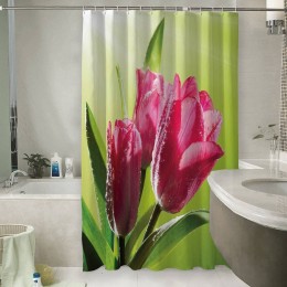 Шторы для ванной «Тюльпаны на зеленом фоне»
