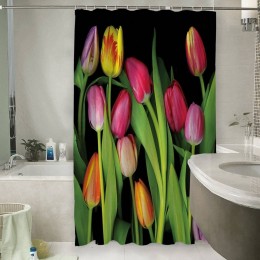 Шторы для ванной «Тюльпаны на темном фоне»