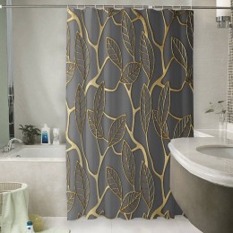 Шторы для ванной «Узор с золотыми листьями»