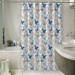 Шторы для ванной «Бежевые и голубые бабочки»