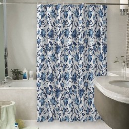Шторы для ванной «Цветочный узор с голубым оттенком»