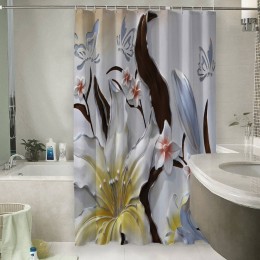 Шторы для ванной «Объемные цветы с бабочками»