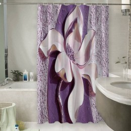 Шторы для ванной «Фиолетовые магнолии на рельефном фоне»