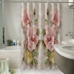 Шторы для ванной «Объемные розы под мрамор»