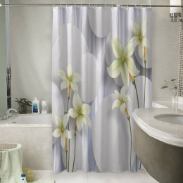 Шторы для ванной «Нежно-салатовые цветы на объемном фоне»