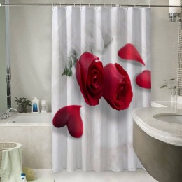 Шторы для ванной «Красные розы в перьях»