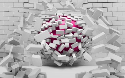 3D Фотообои «Шар разламывающий кирпичную стену» 3D Фотообои